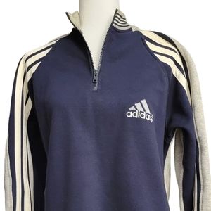 90's Adidas Vintage Quarter Zip-up Blue Grey Sweatshirt Tunic Size M